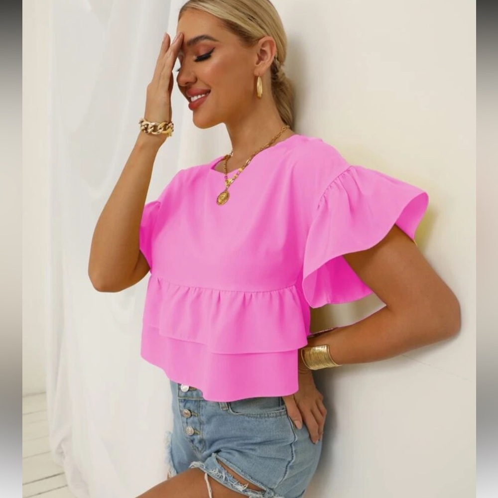 Pink Ruffle Sleeve Top - Picture 3 of 4